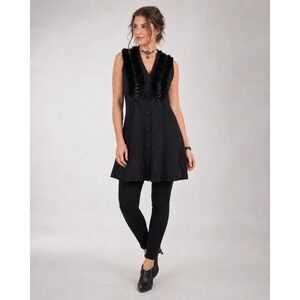 Ryu Sweater Vest Womens Small Black Button Front PomPom Pockets Whimsigoth